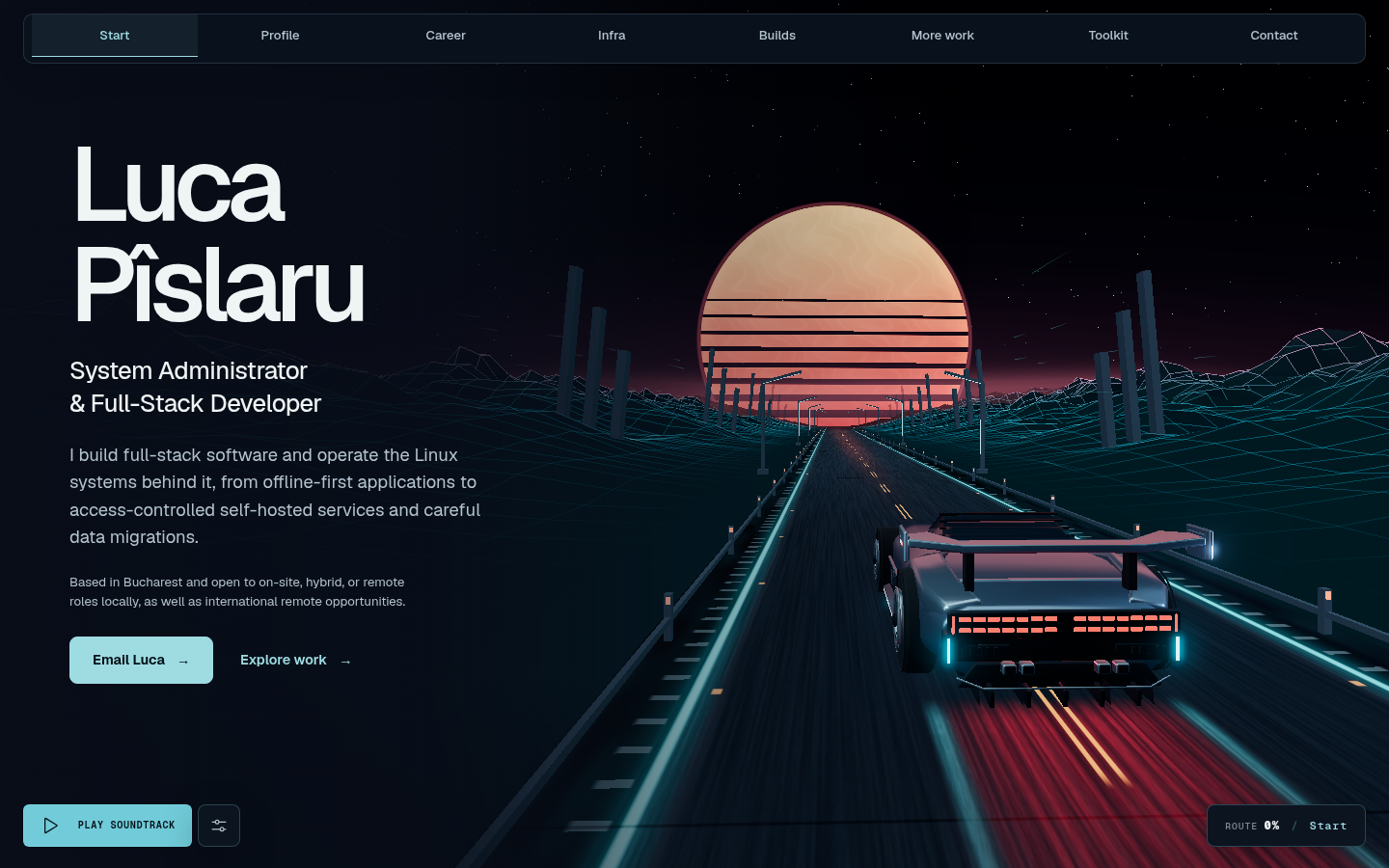 New expressway opening with detailed road, silver car, opaque cyan terrain and separated coral sun bands